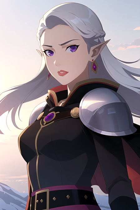 3978522355-420976073-vox machina style, 1girl, black coat, silver details, hood, between breasts, white hair, purple eyes, breasts, black cape,circle.png